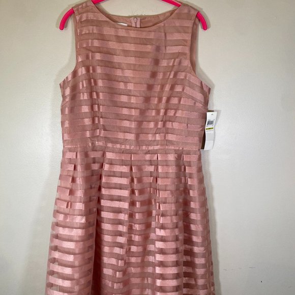 NWT London Times Modcloth Rose Gold Pink Retro Organza Stripe A Line Dress - Picture 3 of 8